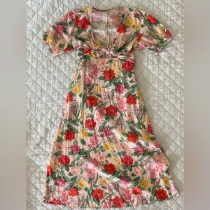 Old Navy Fit and Flare Floral Linen Blend Midi Dress